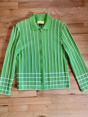 [AS IS] St. John Sport Green Striped Zip Jacket - Repair Project